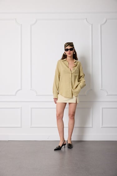  %100 Keten Oversize Gömlek