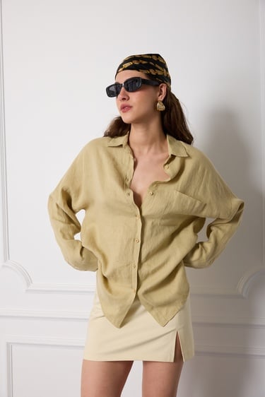  %100 Keten Oversize Gömlek