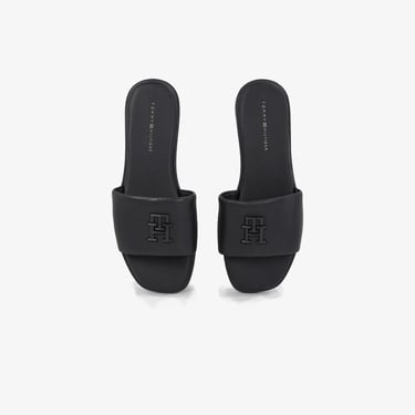  Tommy Hilfiger Logo Hardware Leather Kadın Siyah Sandalet