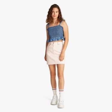  Tommy Jeans Ruched Chambray Kadın Askılı Mavi Crop Top