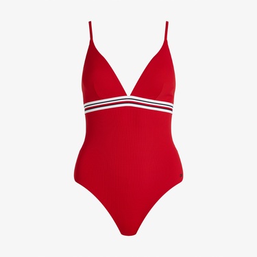  Tommy Hilfiger Triangle One Piece Kadın Kırmızı Mayo