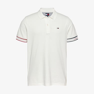  Tommy Jeans Slim Flag Cuff Ext Erkek Beyaz Polo