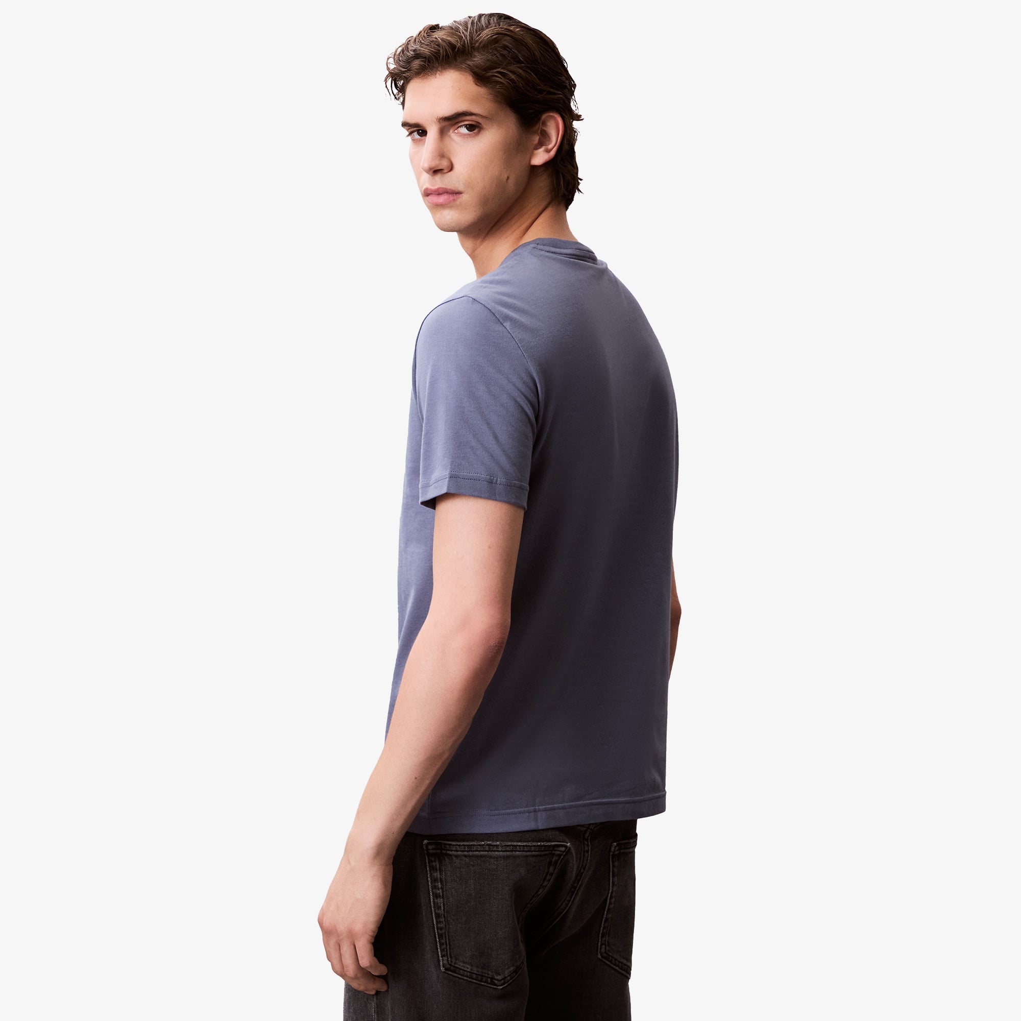 Calvin Klein Raised Editorial Logo Erkek Gri T-Shirt