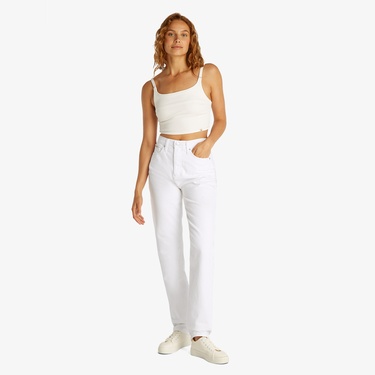  Calvin Klein Authentic Slim Straight Kadın Beyaz Jean