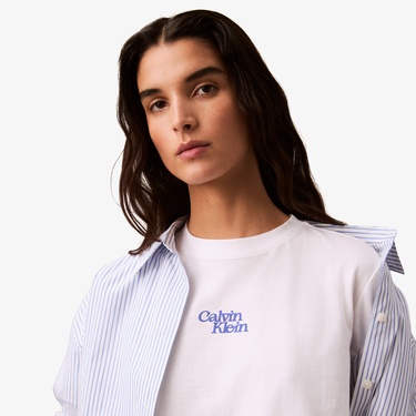  Calvin Klein Flocked Logo Kadın Beyaz T-Shirt