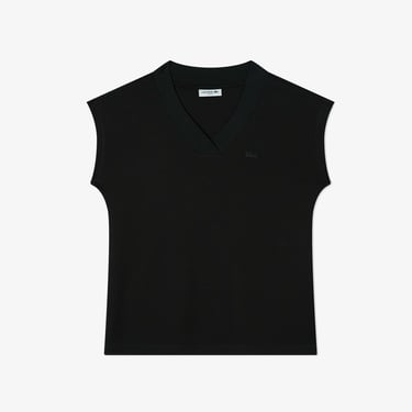  Lacoste Kadın Slim Fit V Yaka Siyah T-Shirt