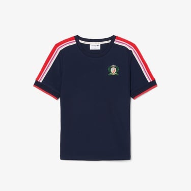  Lacoste Kadın Slim Fit Bisiklet Yaka Renk Bloklu Lacivert T-Shirt