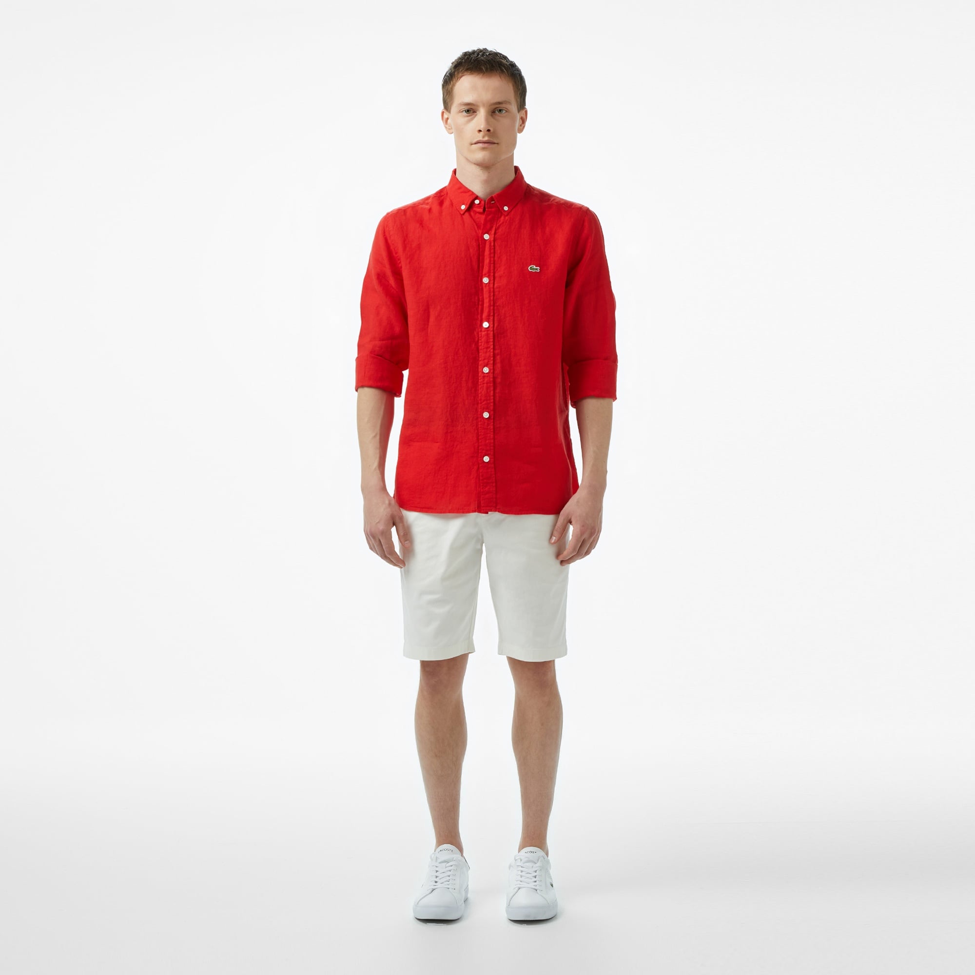 Erkek Tapered Fit Beyaz Bermuda Şort