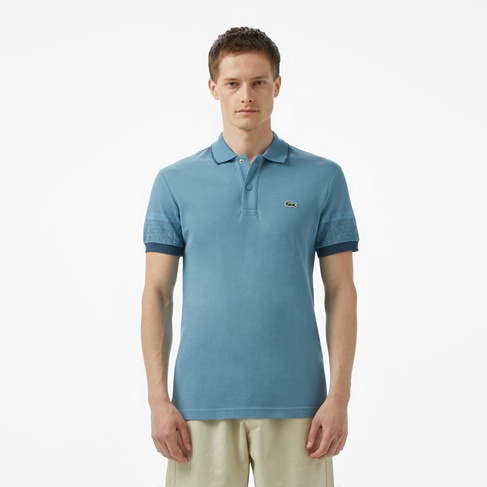  Lacoste Loose Fit Erkek Baskılı Mavi Polo