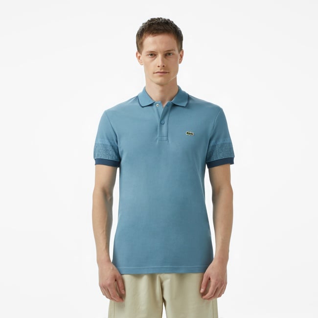  Lacoste Loose Fit Erkek Baskılı Mavi Polo