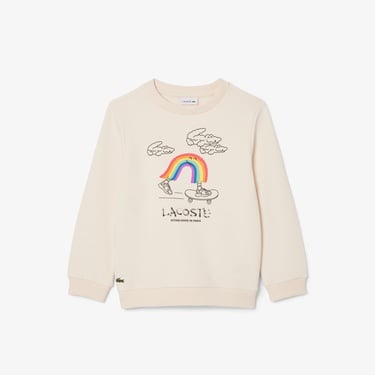  Lacoste Çocuk Bisiklet Yaka Desenli Krem Sweatshirt