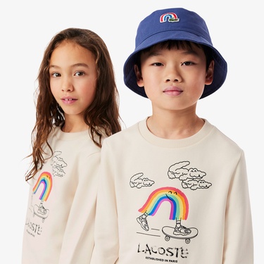  Lacoste Çocuk Bisiklet Yaka Desenli Krem Sweatshirt