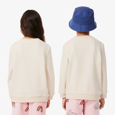  Lacoste Çocuk Bisiklet Yaka Desenli Krem Sweatshirt
