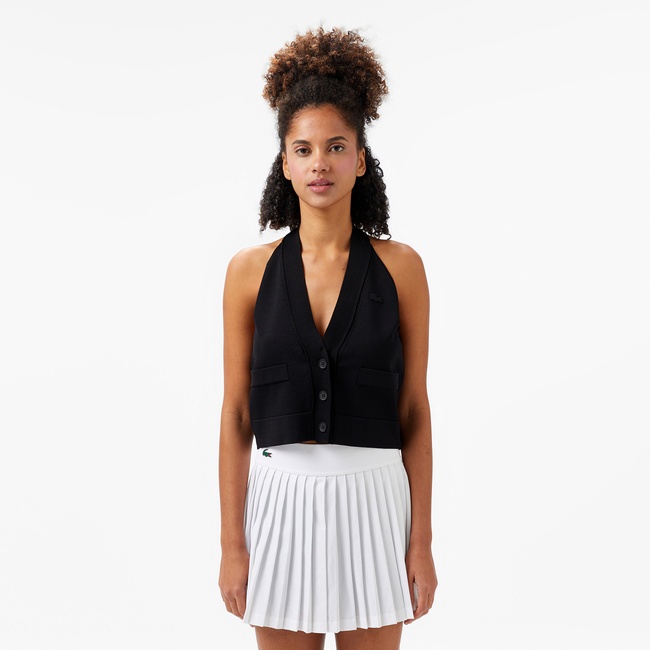  Kadın Kolsuz V Yaka Siyah Triko