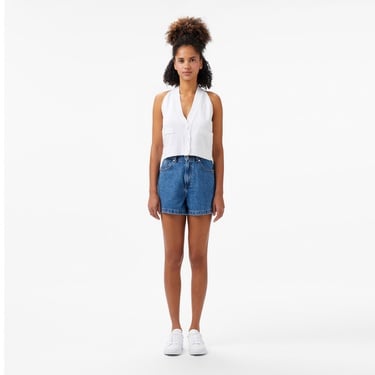  Lacoste Kadın Kolsuz V Yaka Beyaz Triko