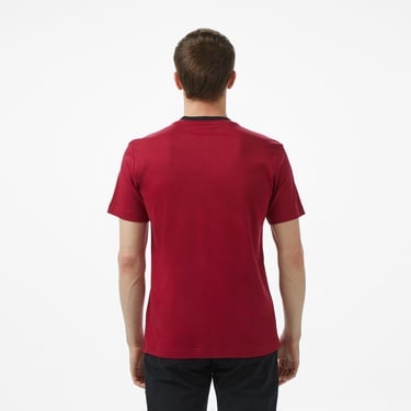  Erkek Slim Fit Bisiklet Yaka Baskılı Bordo T-Shirt
