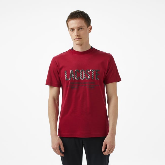  Erkek Slim Fit Bisiklet Yaka Baskılı Bordo T-Shirt