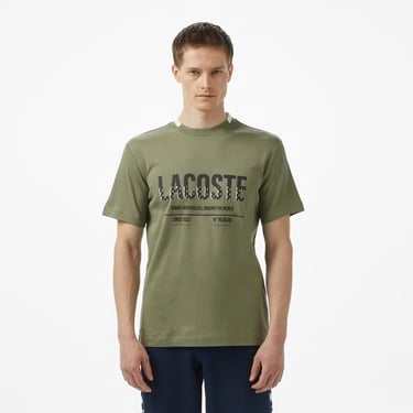  Lacoste Erkek Slim Fit Bisiklet Yaka Baskılı Haki T-Shirt