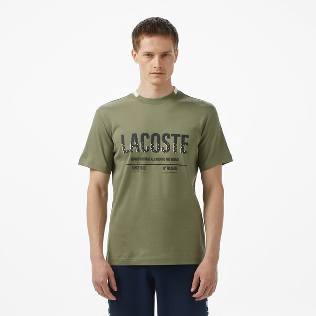  Lacoste Erkek Slim Fit Bisiklet Yaka Baskılı Haki T-Shirt