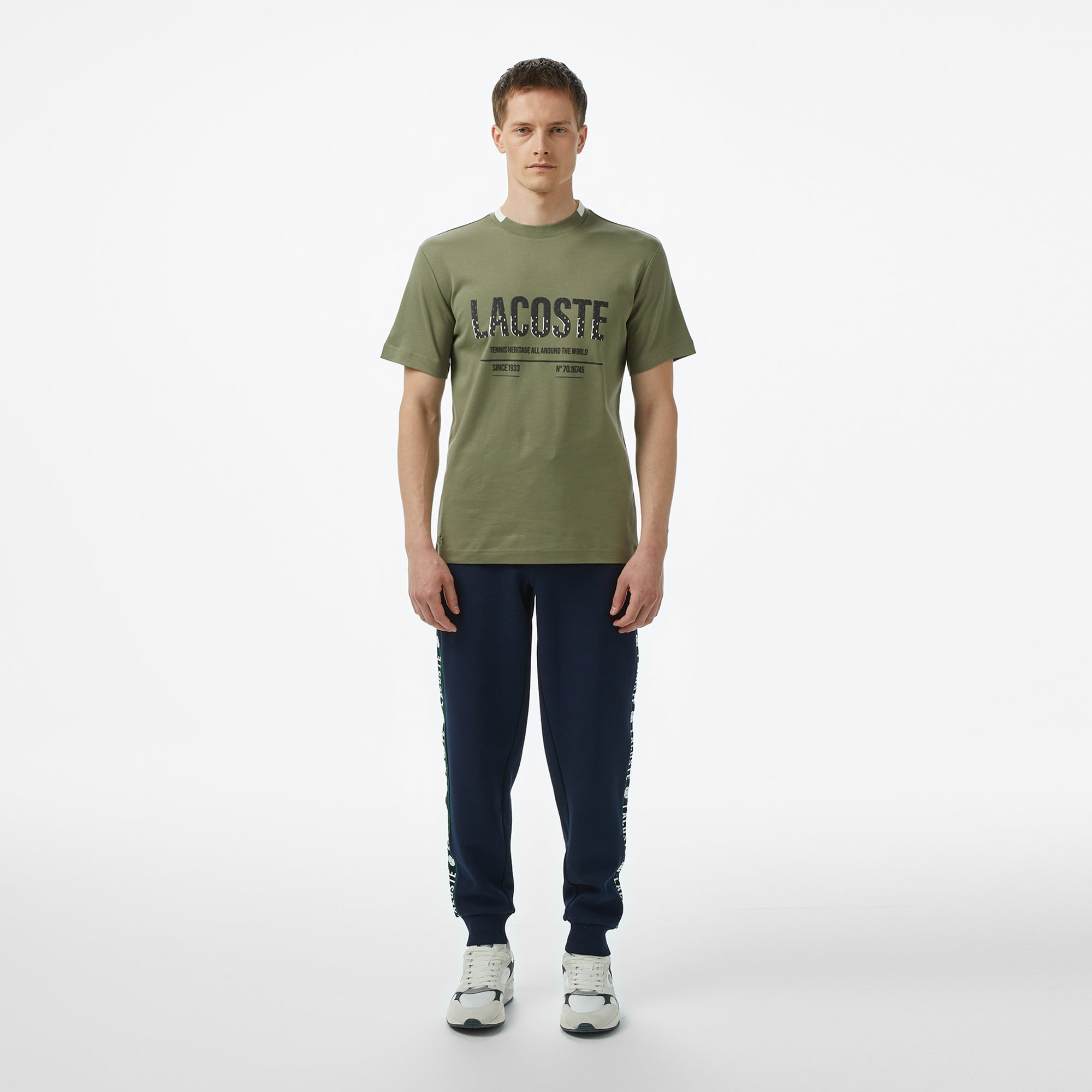 Lacoste Erkek Slim Fit Bisiklet Yaka Baskılı Haki T-Shirt