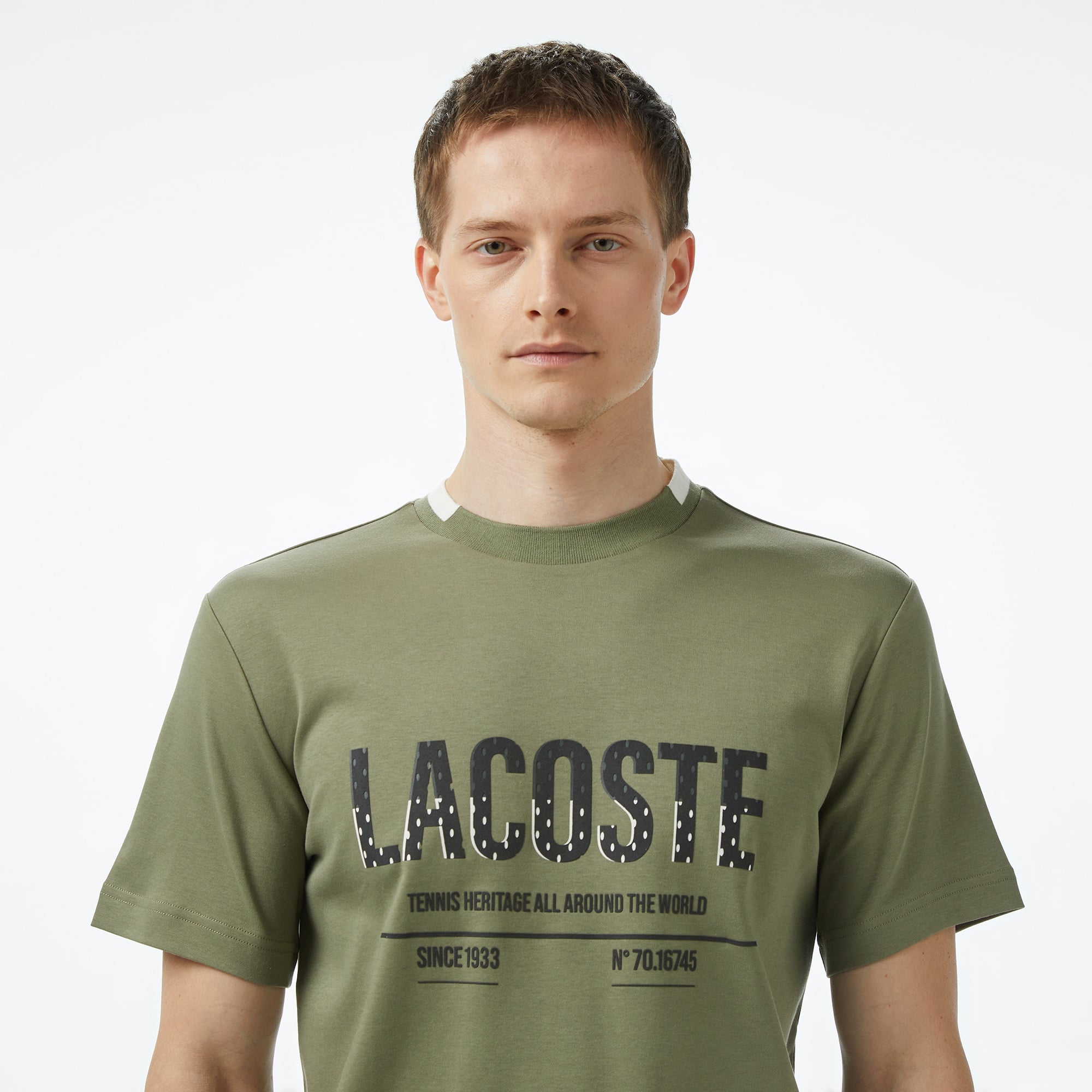 Lacoste Erkek Slim Fit Bisiklet Yaka Baskılı Haki T-Shirt