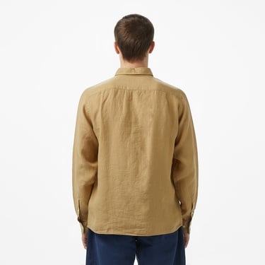  Lacoste Erkek Regular Fit Düğmeli Yaka Keten Bej Gömlek