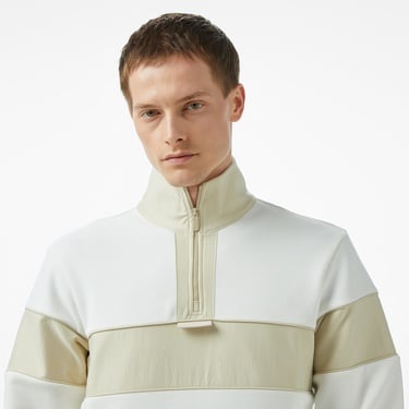  Lacoste Erkek Classic Fit Yarım Fermuarlı Renk Bloklu Beyaz Sweatshirt