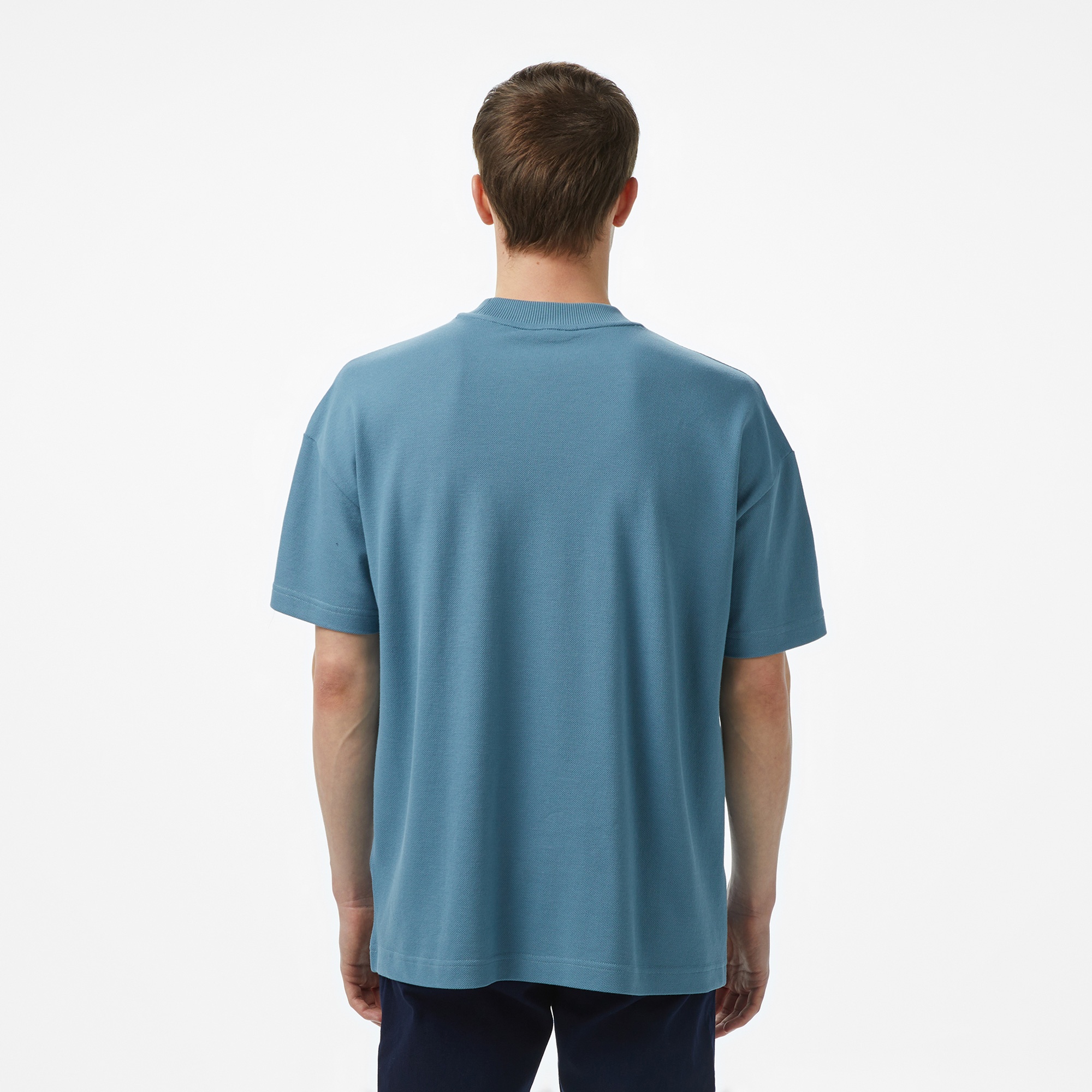 Lacoste Erkek Oversize Fit Bisiklet Yaka Baskılı Mavi T-Shirt