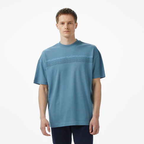  Lacoste Erkek Oversize Fit Bisiklet Yaka Baskılı Mavi T-Shirt