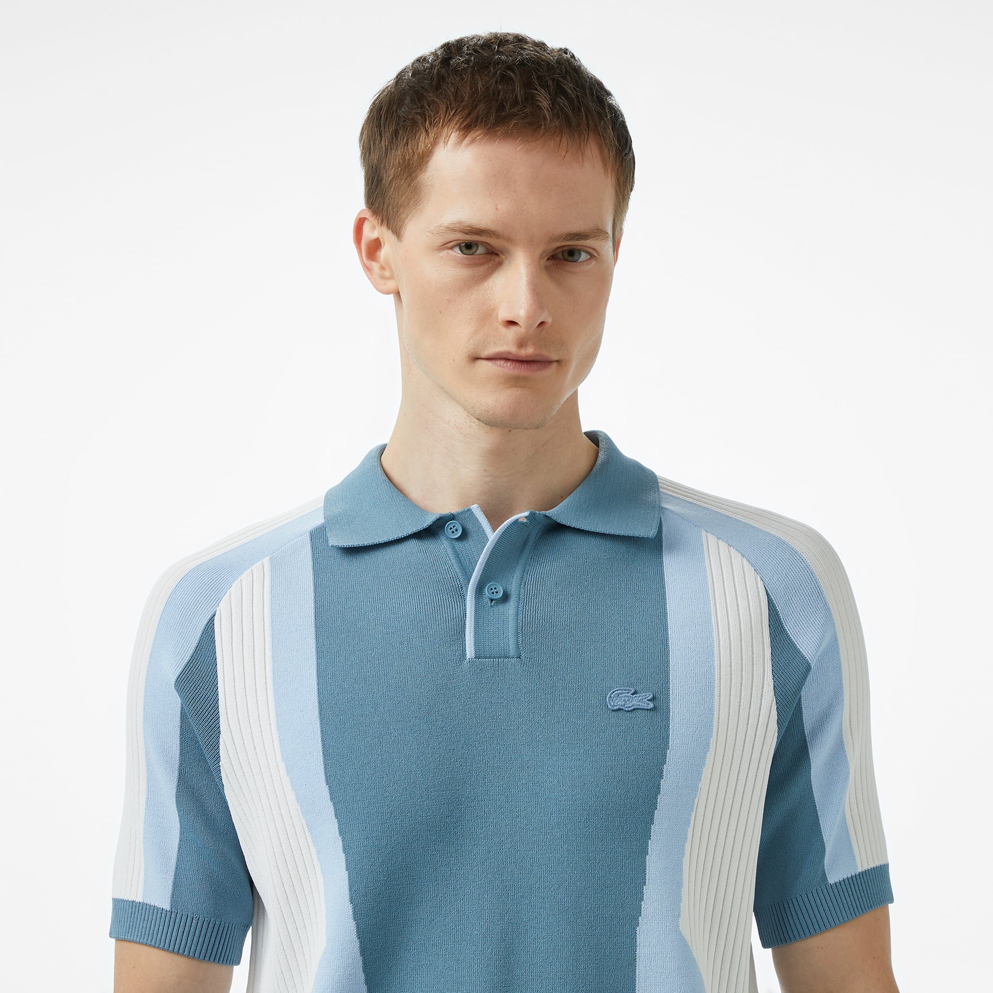 Erkek Regular Fit Kısa Kollu Polo Yaka Renk Bloklu Mavi Triko