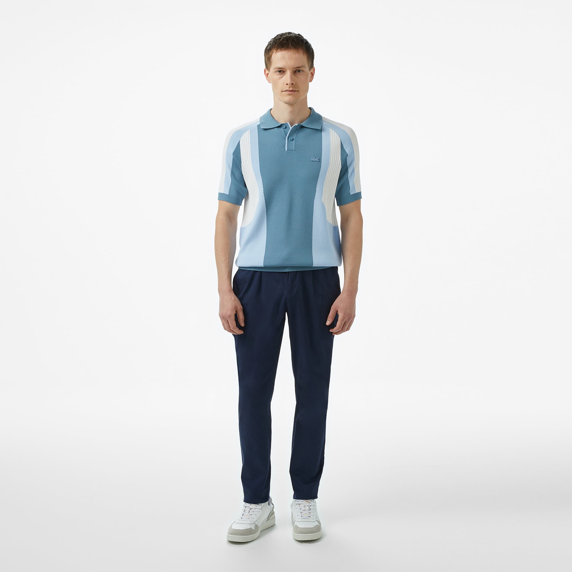 Erkek Regular Fit Kısa Kollu Polo Yaka Renk Bloklu Mavi Triko