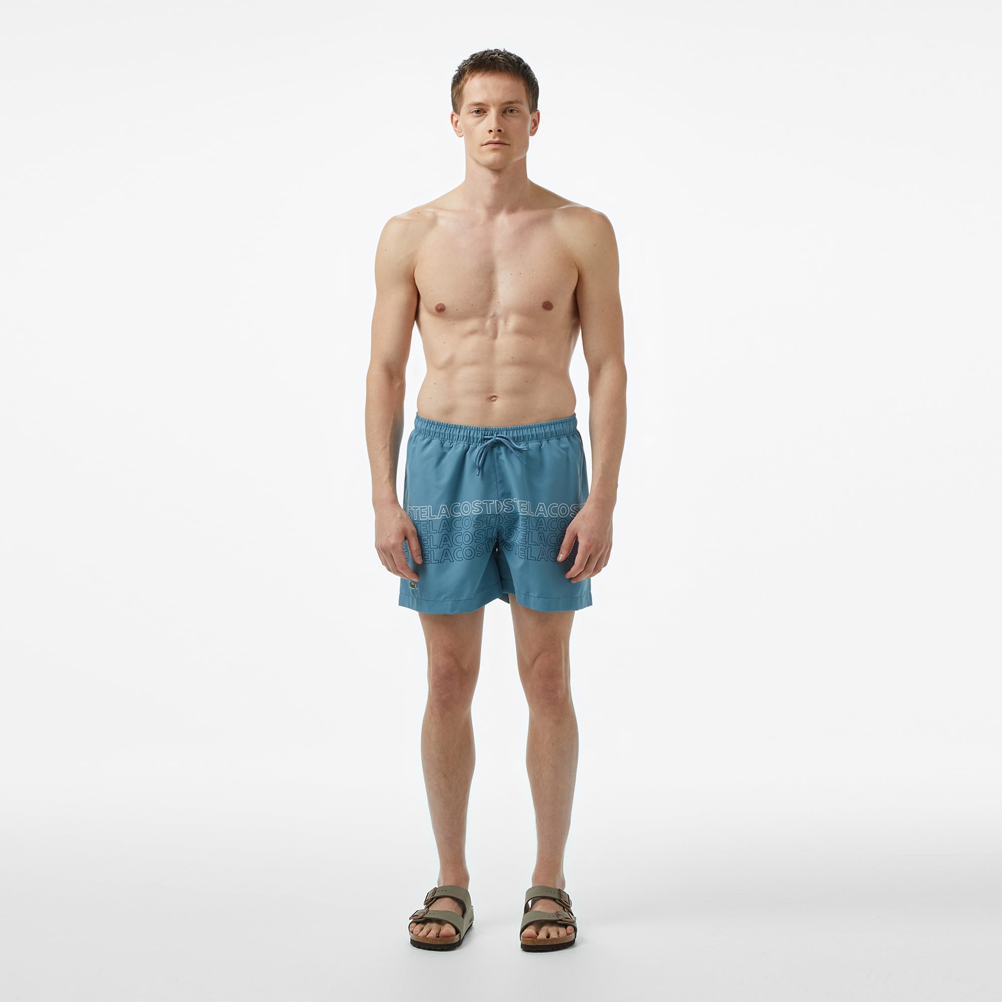  Lacoste Erkek Regular Fit Baskılı Mavi Deniz Şortu