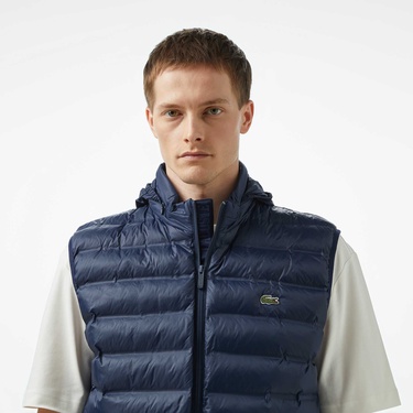  Erkek Slim Fit Kapüşonlu Lacivert Yelek