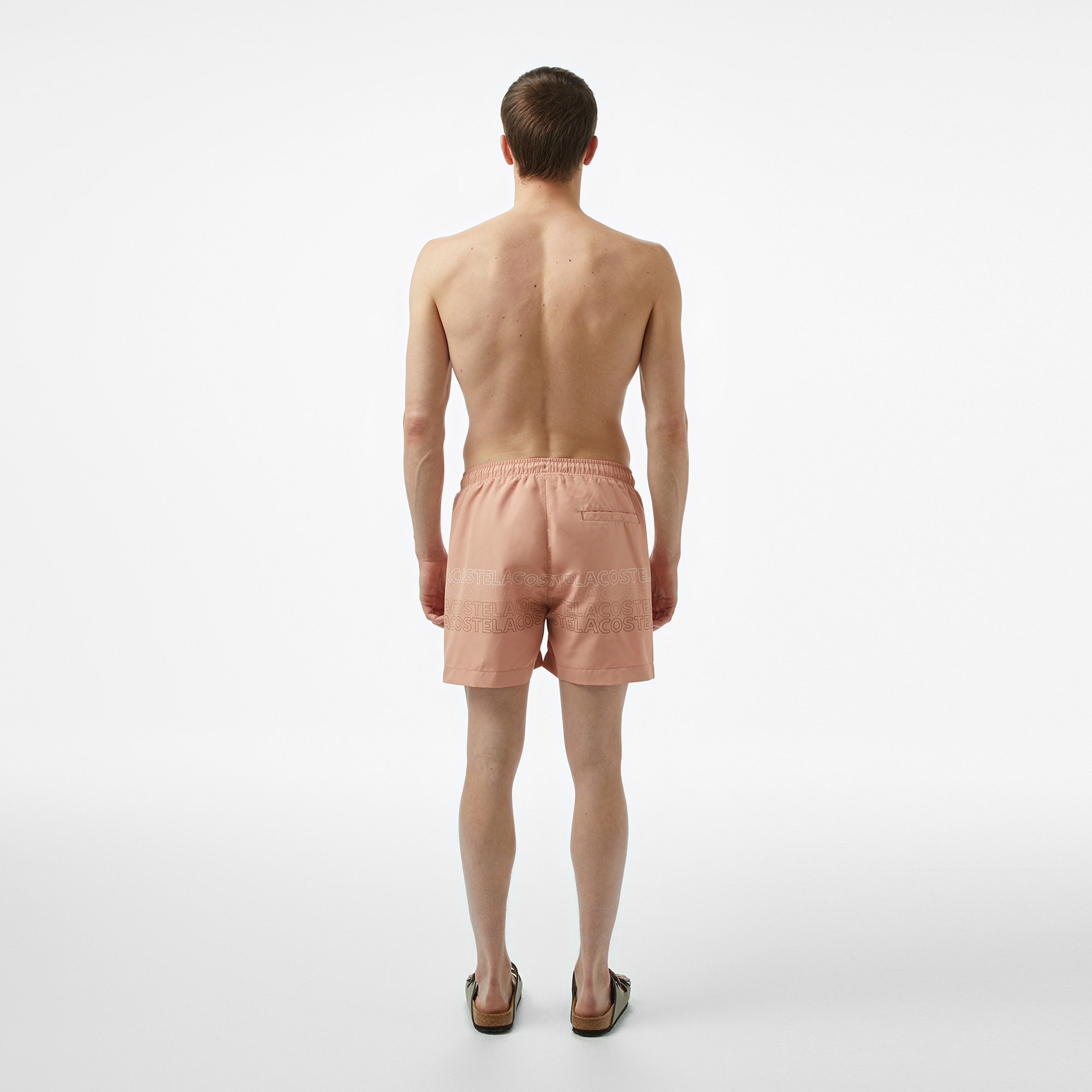 Lacoste Erkek Regular Fit Baskılı Bej Deniz Şortu