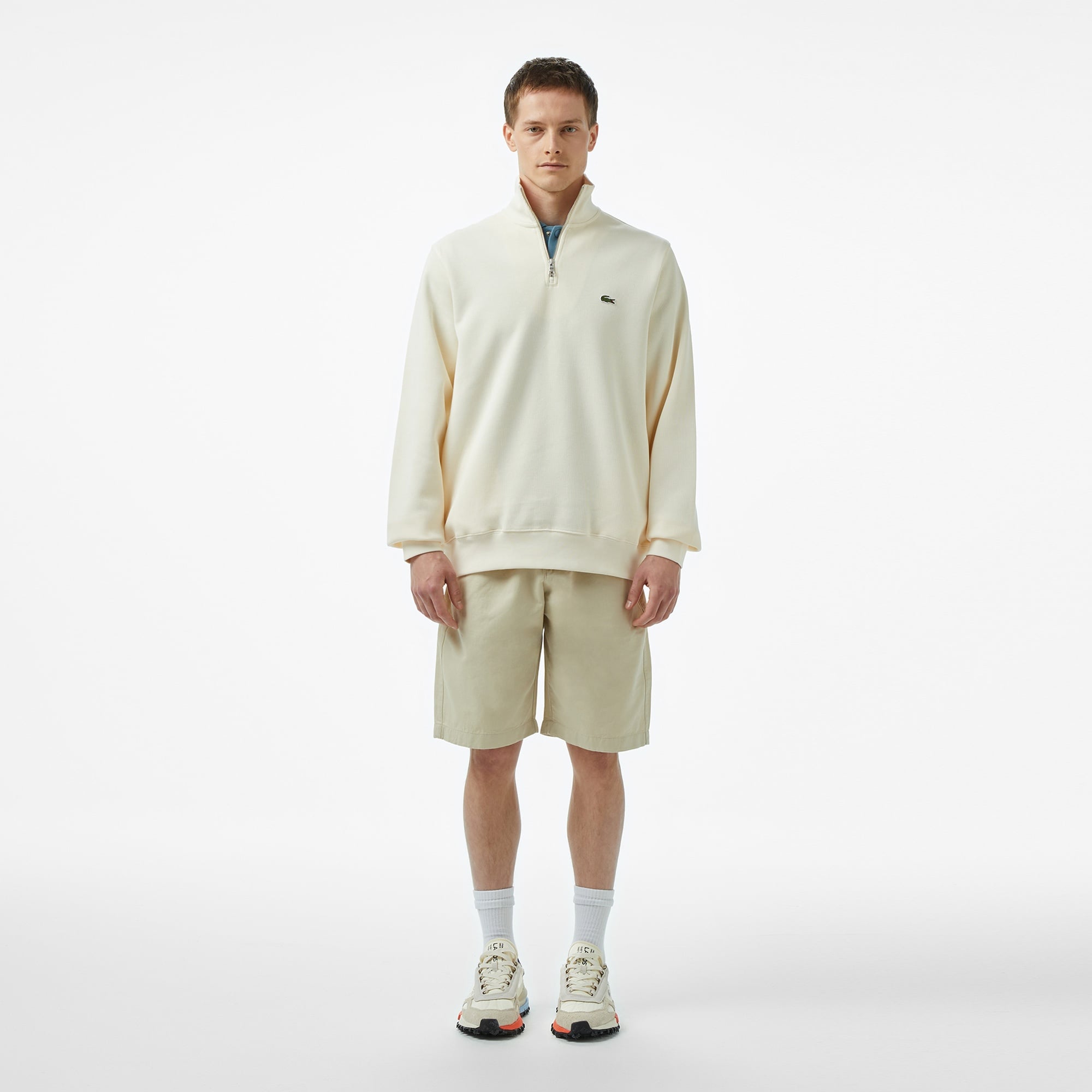 Lacoste Erkek Classic Fit Yarım Fermuarlı Krem Sweatshirt