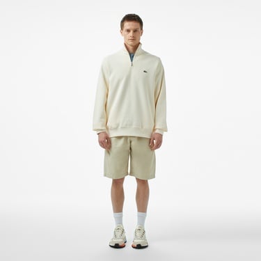  Lacoste Erkek Classic Fit Yarım Fermuarlı Krem Sweatshirt