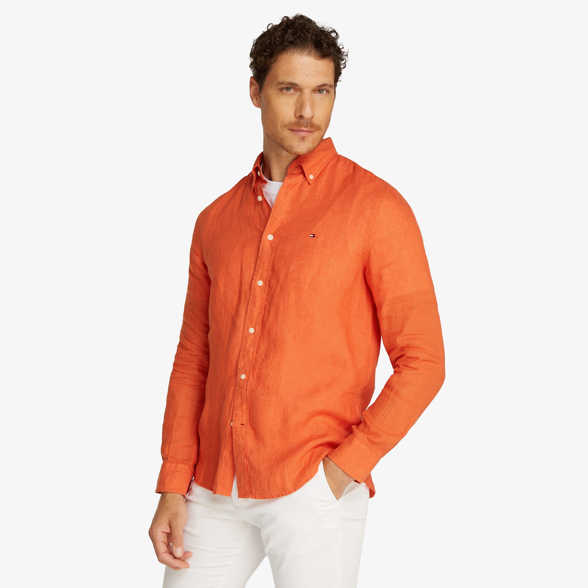 Tommy Hilfiger Pigment Dyed Li Solid Rf Erkek Turuncu Gömlek