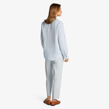  Tommy Hilfiger Linen Relaxed Kadın Keten Mavi Gömlek