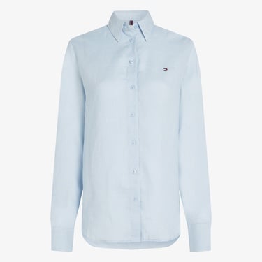  Tommy Hilfiger Linen Relaxed Kadın Keten Mavi Gömlek
