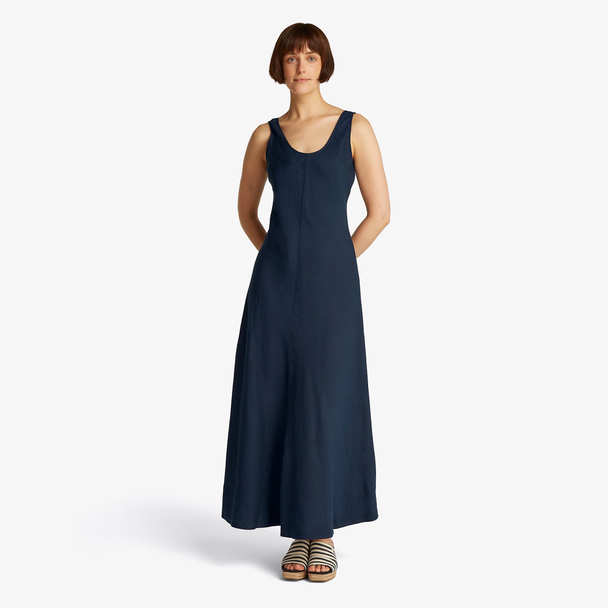  Tommy Hilfiger Textured Linen Tank Maxi Kadın Lacivert Elbise