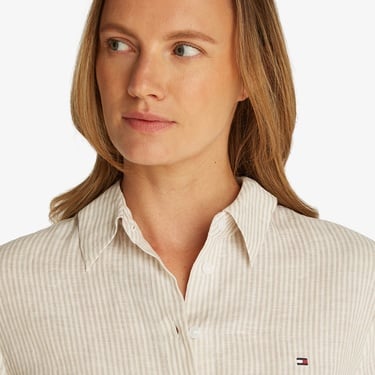  Tommy Hilfiger Ess Linen Relaxed Kadın Beyaz T-Shirt