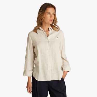  Tommy Hilfiger Ess Linen Relaxed Kadın Beyaz T-Shirt