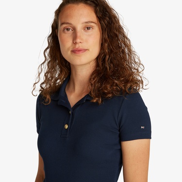  Tommy Hilfiger Slim Gold Button Kadın Lacivert Polo