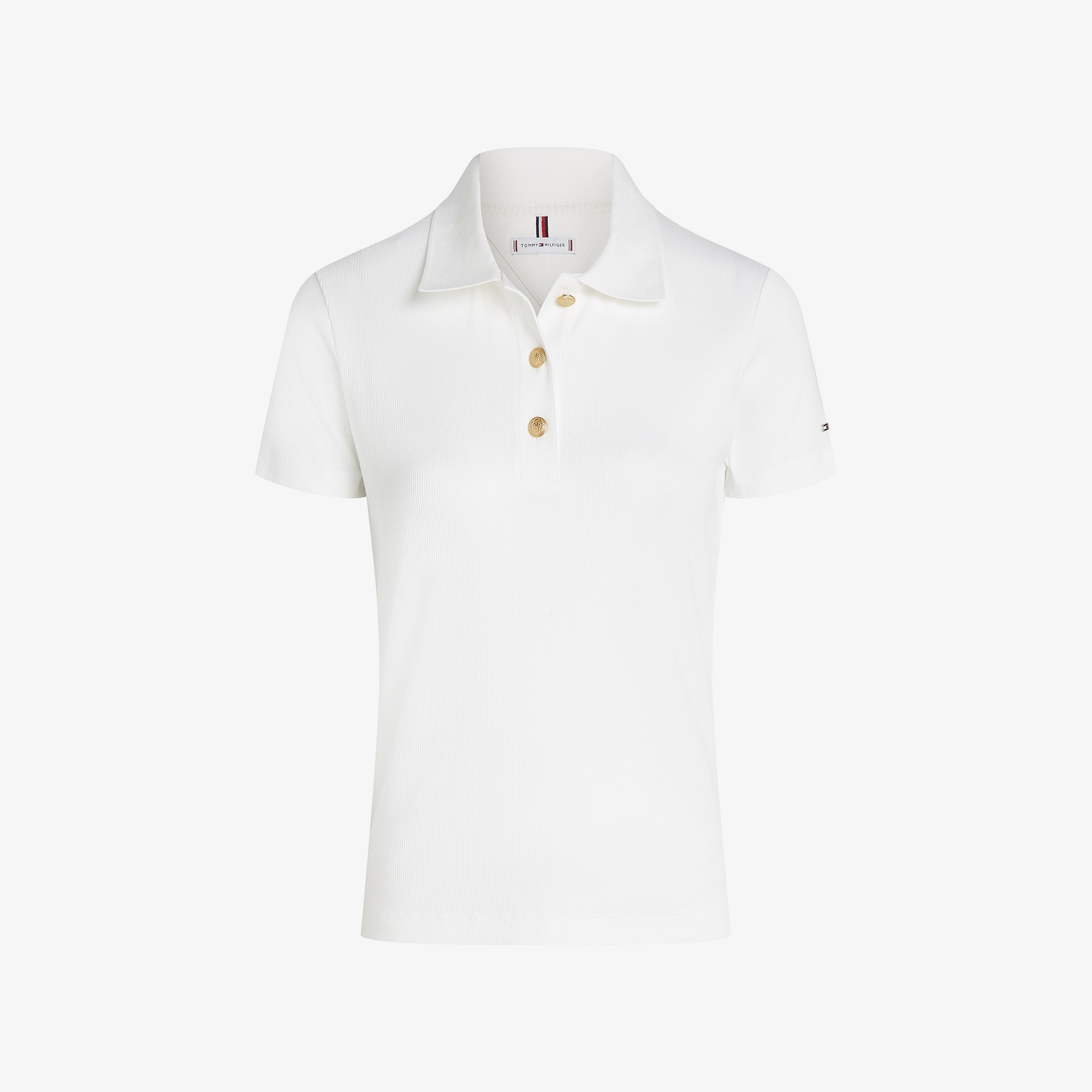 Tommy Hilfiger Slim Gold Button Kadın Beyaz Polo Yaka T-Shirt