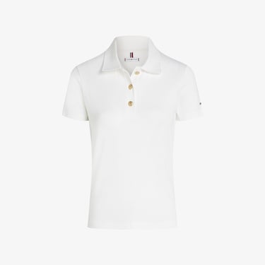  Tommy Hilfiger Slim Gold Button Kadın Beyaz Polo Yaka T-Shirt