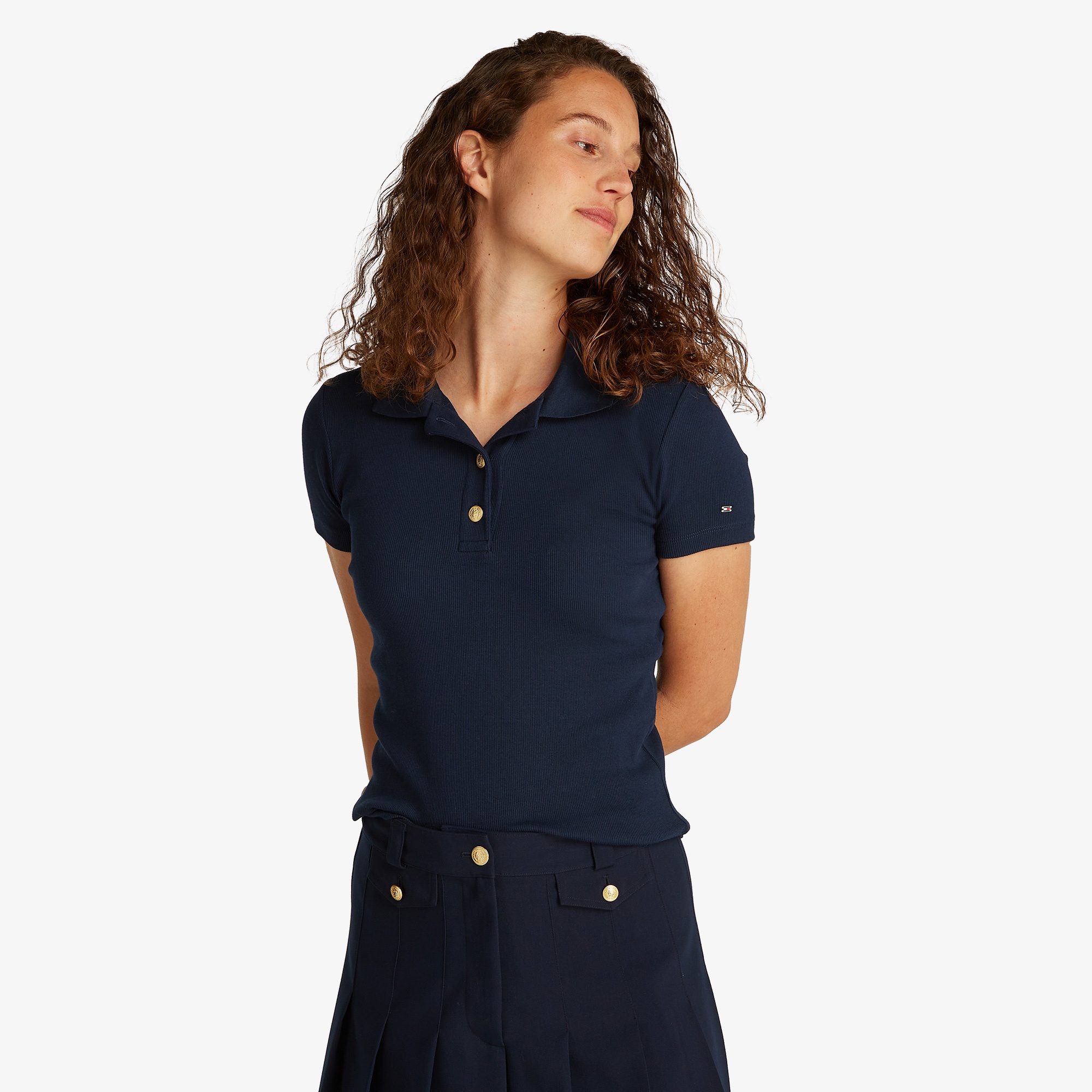 Tommy Hilfiger Slim Gold Button Kadın Lacivert Polo