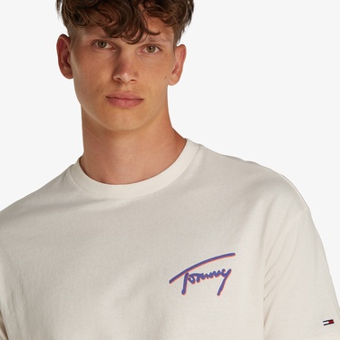  Tommy Jeans Relax Faded Graphic Erkek Beyaz T-Shirt
