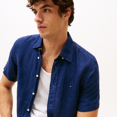  Tommy Hilfiger Pigment Dyed Linen Rf Erkek Lacivert Gömlek