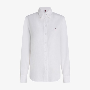  Tommy Hilfiger Essential Linen Kadın Beyaz Gömlek