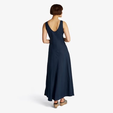  Tommy Hilfiger Textured Linen Tank Maxi Kadın Lacivert Elbise